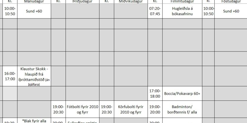 Við minnum á íþróttir fyrir fullorðna A reminder: Sports for adults