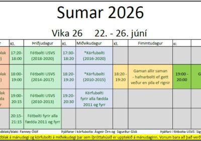 Dagskrá viku 26 – 22. – 26. júní