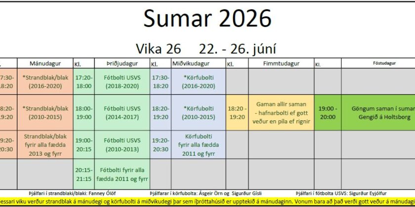 Dagskrá viku 26 – 22. – 26. júní